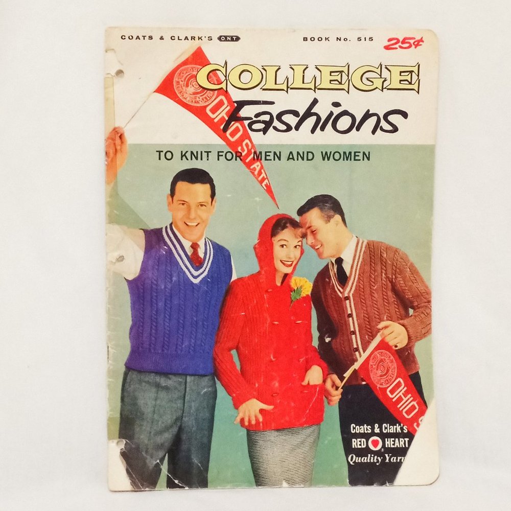 College Fashions to Knit for Men Women Booklet Coats & Clark's 1957 Sweaters